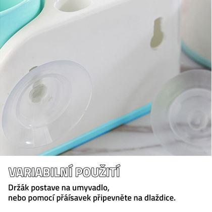 Nástěnný držák zubních kartáčků s dávkovačem pasty a přísavkami