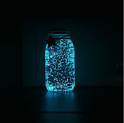 Obrázok z Svietiaca sklenená fľaša - biela/tyrkysová