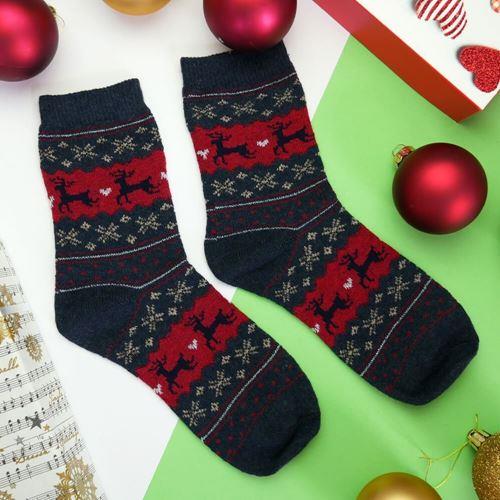 Vianočné ponožky s nórskym vzorom - modré