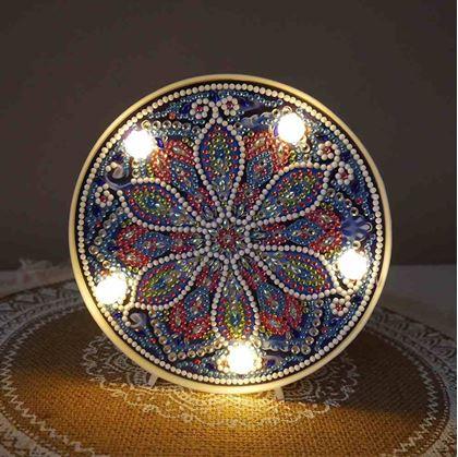 Obrázok z Diamantové maľovanie LED lampička mandala - modro fialová