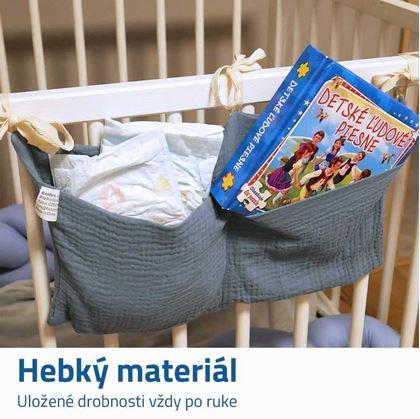 Obrázok z Mušelínový vreckár na postieľku - modrý