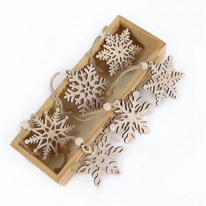 Obrázok z Sada 6 drevených vianočných ozdôb - snehové vločky