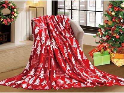 Obrázok Vianočná deka - červená so stromčekmi
