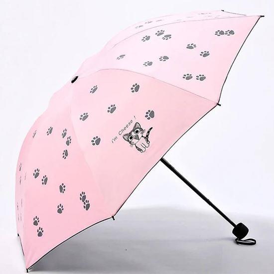 Obrázok z Skladací dáždnik s mačacím motívom  -  svetloružový