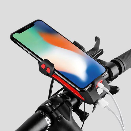 Obrázok z 4v1: LED svetlo, 4000 mAh powerbanka, zvonček a držiak mobilu na bicykel