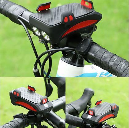 Obrázok z 4v1: LED svetlo, 4000 mAh powerbanka, zvonček a držiak mobilu na bicykel