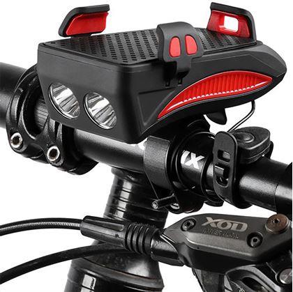 Obrázok z 4v1: LED svetlo, 4000 mAh powerbanka, zvonček a držiak mobilu na bicykel
