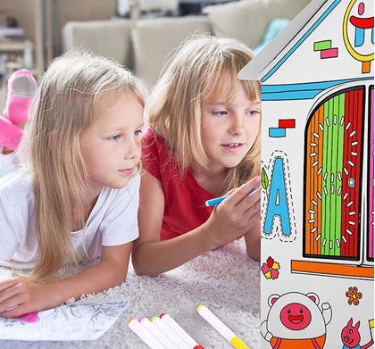 Obrázok z Detský domček na vyfarbovanie s fixkami 60,5 x 48 x 70 cm