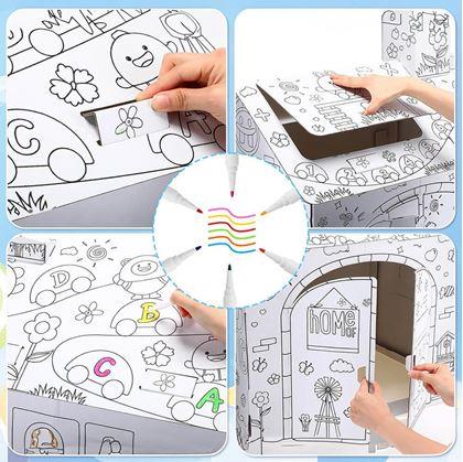 Obrázok z Detský domček na vyfarbovanie s fixkami 60,5 x 48 x 70 cm