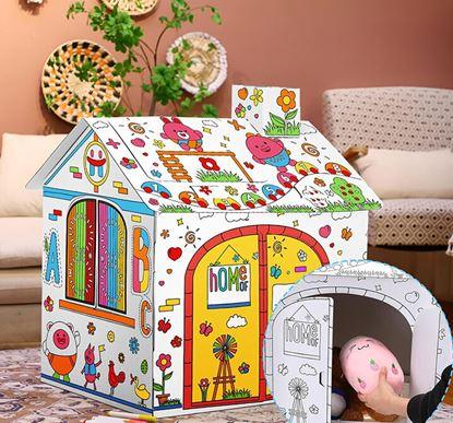 Obrázok Detský domček na vyfarbovanie s fixkami 60,5 x 48 x 70 cm