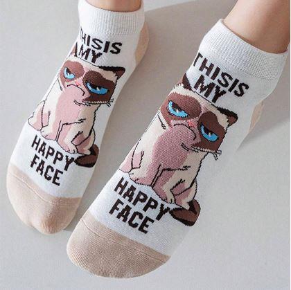 Obrázok z Veselé ponožky nahnevaná mačka -  biele