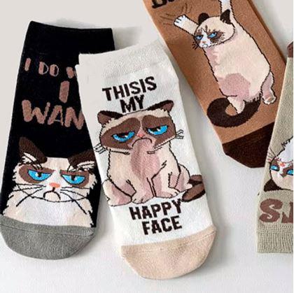 Obrázok z Veselé ponožky nahnevaná mačka -  biele