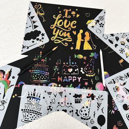 Obrázok z 5 ks vyškrabávacích šablón A4 + 2 perá