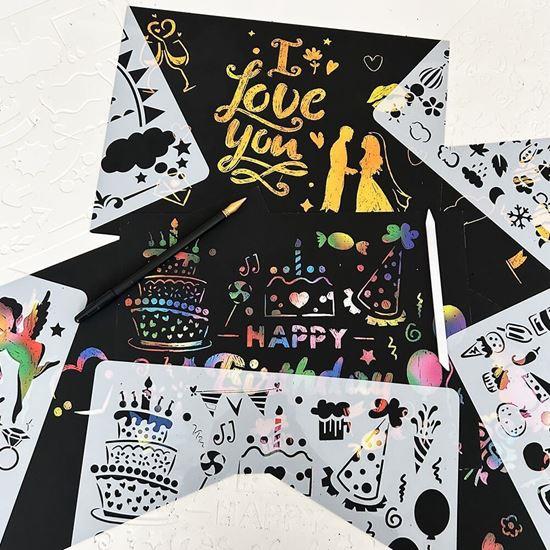 Obrázok z 5 ks vyškrabávacích šablón A4 + 2 perá