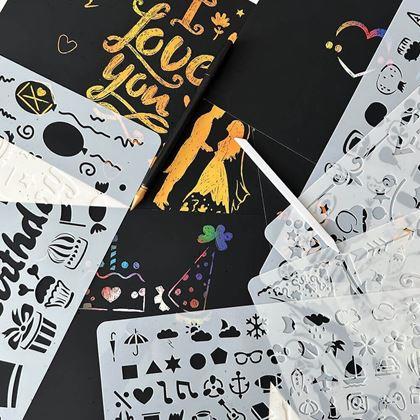 Obrázok z 5 ks vyškrabávacích šablón A4 + 2 perá