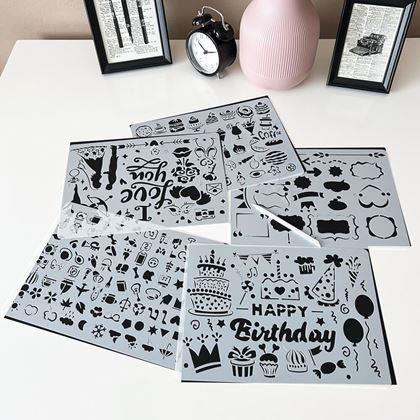 Obrázok z 5 ks vyškrabávacích šablón A4 + 2 perá