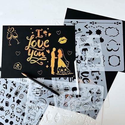 Obrázok z 5 ks vyškrabávacích šablón A4 + 2 perá