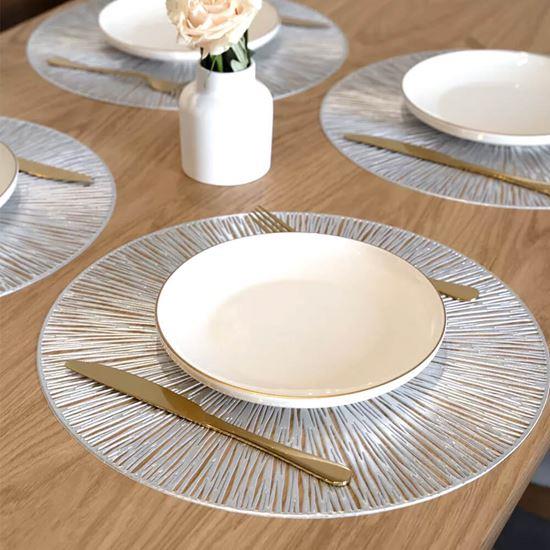 Obrázok z Okrúhle prestieranie na stôl slnečné lúče - strieborné