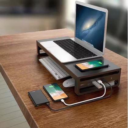 Obrázok z Kovový stojan na monitor s USB portmi a bezdrôtovým nabíjaním