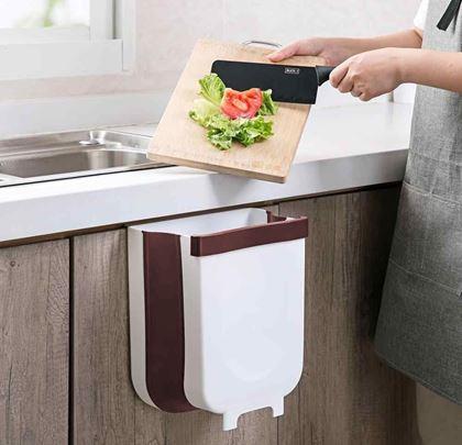 Obrázok z Skladací závesný kôš na dvierka - bielo-hnedý