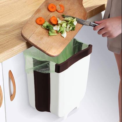 Obrázok z Skladací závesný kôš na dvierka - bielo-hnedý