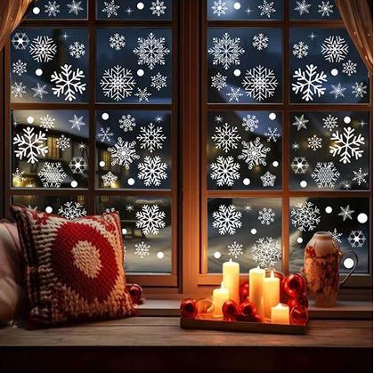 Obrázok z Nálepky na okno - snehové vločky 52 ks - strieborné