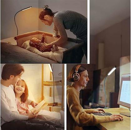 Obrázok z Flexibilná stmievateľná stolná LED lampa s klipom