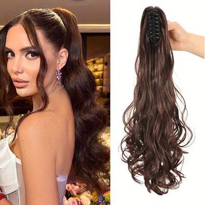 Obrázok z Príčesok do vlasov vlnitý cop 60 cm -  hnedý