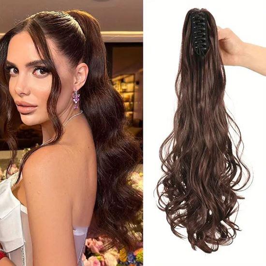 Obrázok z Príčesok do vlasov vlnitý cop 60 cm -  hnedý