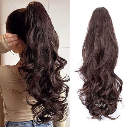 Obrázok z Príčesok do vlasov vlnitý cop 60 cm -  tmavo hnedý