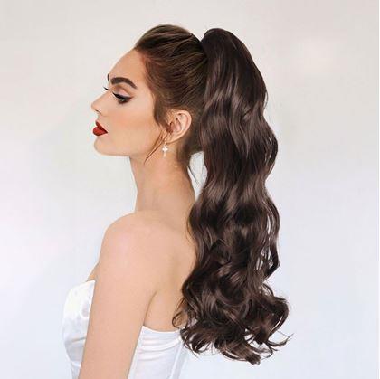 Obrázok z Príčesok do vlasov vlnitý cop 60 cm -  hnedý