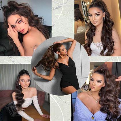 Obrázok z Príčesok do vlasov vlnitý cop 60 cm -  tmavo hnedý