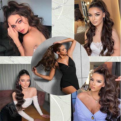 Obrázok z Príčesok do vlasov vlnitý cop 60 cm -  hnedý