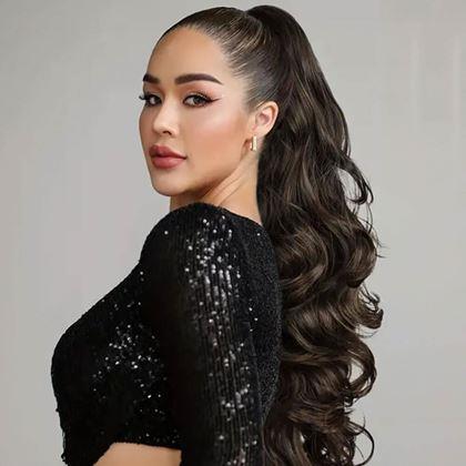 Obrázok z Príčesok do vlasov vlnitý cop 60 cm -  tmavo hnedý