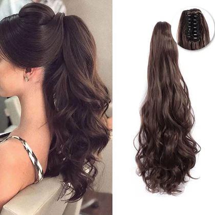 Obrázok z Príčesok do vlasov vlnitý cop 60 cm -  tmavo hnedý