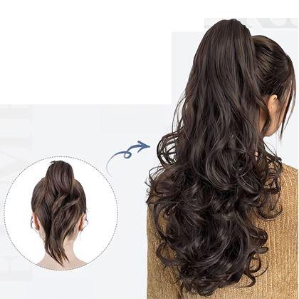 Obrázok z Príčesok do vlasov vlnitý cop 60 cm -  tmavo hnedý
