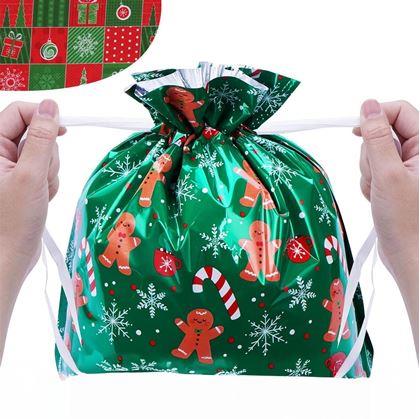 Obrázok z Vianočné darčekové baliace vrecko so šnúrkou - 51x39 cm - červeno zelený