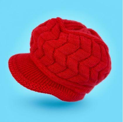 Obrázok z Zateplený baret s kožúškom - červený