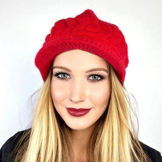 Obrázok z Zateplený baret s kožúškom - červený
