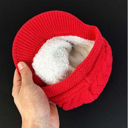 Obrázok z Zateplený baret s kožúškom - červený