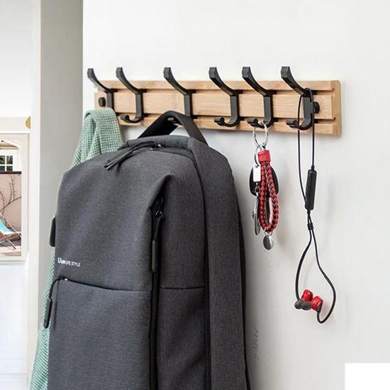 Obrázok z Drevený vešiak s 5 kovovými háčikmi 50 cm