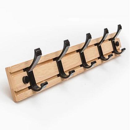 Obrázok z Drevený vešiak s 5 kovovými háčikmi 50 cm