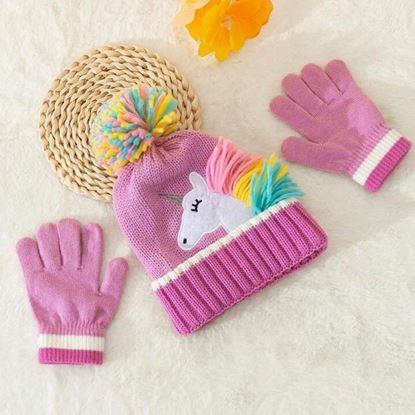 Obrázok Detská zimná súprava čiapky a rukavíc s jednorožcom
