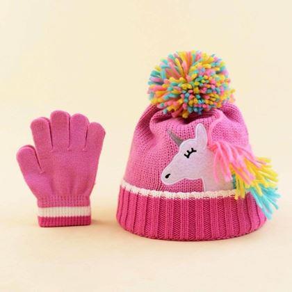 Obrázok z Detská zimná súprava čiapky a rukavíc s jednorožcom