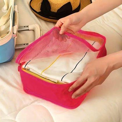 Obrázok z Sada cestovných organizérov do kufra – svetlo modrá -  oranžovo ružová