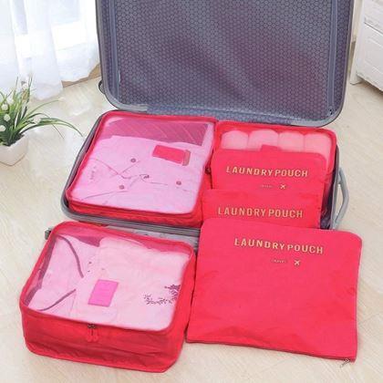 Obrázok z Sada cestovných organizérov do kufra – svetlo modrá -  oranžovo ružová