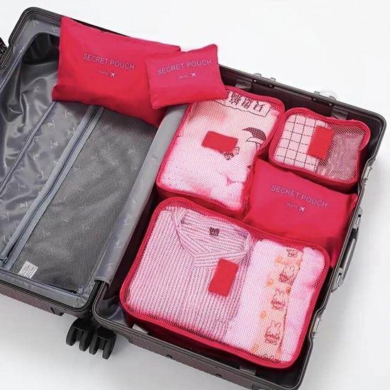 Obrázok z Sada cestovných organizérov do kufra – svetlo modrá -  oranžovo ružová