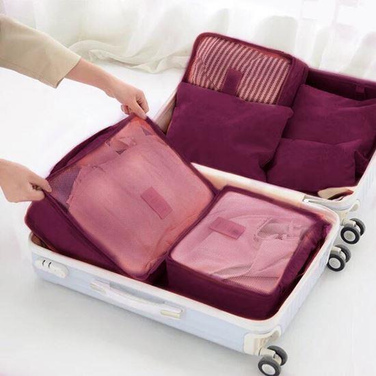 Obrázok z Sada cestovných organizérov do kufra – svetlo modrá -  vínová