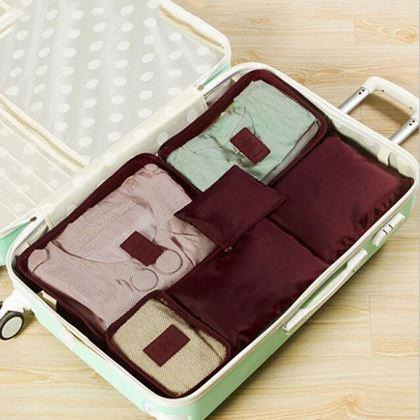 Obrázok z Sada cestovných organizérov do kufra – svetlo modrá -  vínová