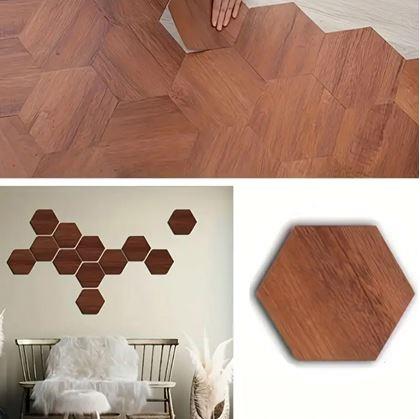 Obrázok z 10 ks samolepiacich panelov hexagon - tmavé drevo